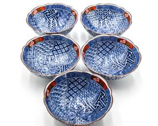Set of 5 Sometsuke Footed Rice Bowls