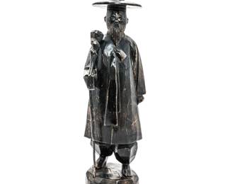 Carved Wood 12" Man w/Walking Stick Statuette