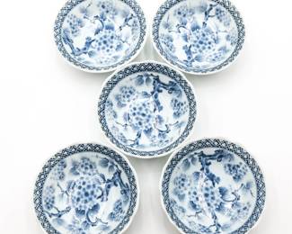 Takahashi Blue & White Porcelain Bowls (Set of 5)