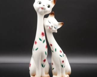 Vintage Japanese Ceramic Cuddling Cat Statues (Set of 2)