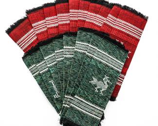 Set of 20 Hand-Loomed Cotton Napkins w/Embroidered Figures