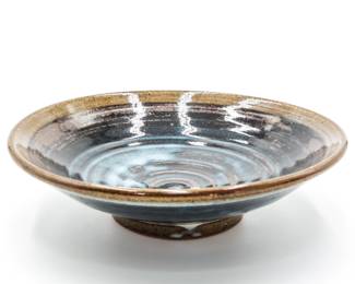 Glazed Spiral Stoneware Footed Dish