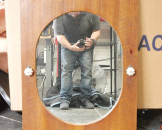 Mid-Century Teak Frame Oval Mirror