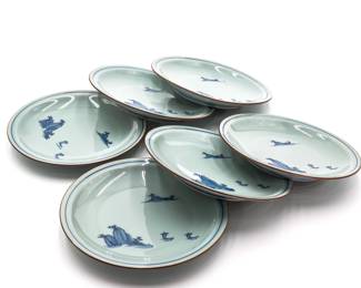 Set of 6 Small Plates w/Sailboat & Island Motif