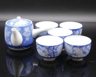 Japanese Blue China Tea Set (Set of 6)