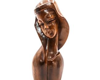 Large 15" Carved Wood Bust Sculpture