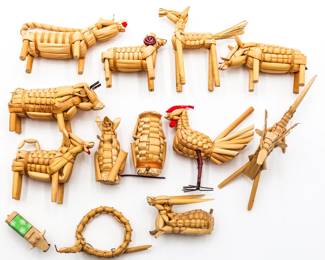 Miniature Braided Straw Chinese Zodiac Animal Figurines (Total of 13)