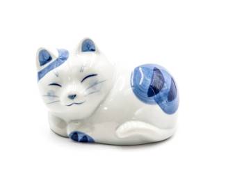 Blue & White Porcelain Cat Incense Holder