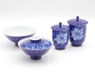 Set of 4 Cobalt Blue Japanese Porcelain Fine China