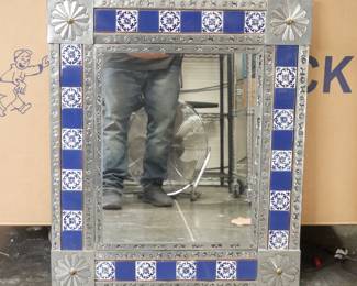 Punched Tin & Talavera Tile Wall Mirror