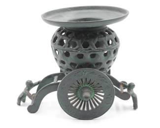 Japanese Usubata Cart Style Bronze Ikebana Flower Vase