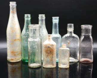 Lot Of 9 Vintage Glass Bottles