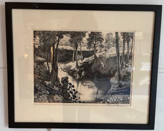 Charles Banks Wilson pencil signed lithograph "The Swimming Hole" (1942)