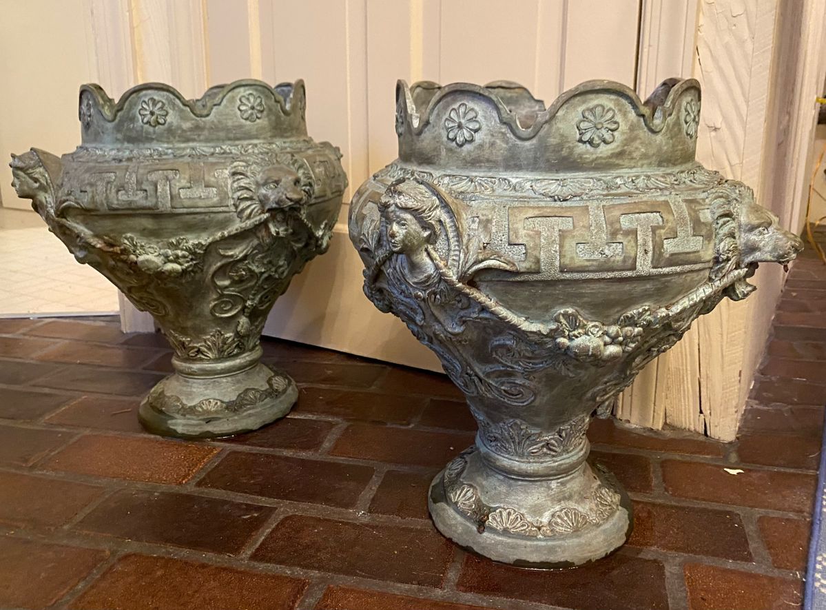 Pair/large ornate antique bronze planters