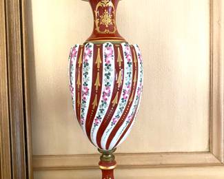 Pair/ Sevres-style  porcelain, bronze-mounted lidded urns