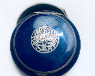 Victorian cobalt enamel/sterling compact (England)