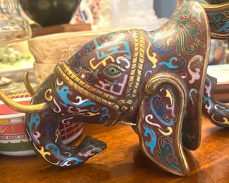 Pair of cloisonne elephant head bookends