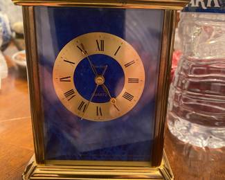 Enamel/brass Neiman Marcus carriage clock/Switzerland