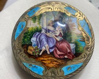 19th C. hand-painted Italian enameled brass compact