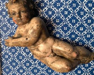 Late 18th/early 19th C. hand-carved wooden Italian infant/cherub