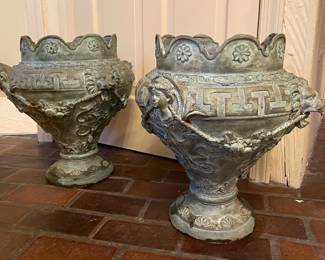 Pair/large ornate antique bronze planters