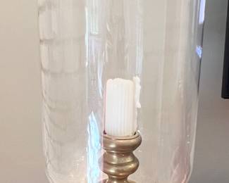 15. Pair of Ralph Lauren Natural Brass Hurricane Candle Holders (8" x 21")