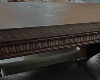 62. Carved Accent Table w/ Leather Top (36" x 16" x 33")