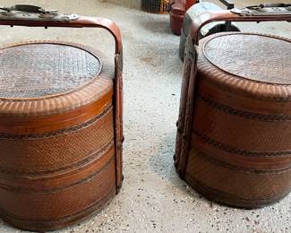 50. Pair of Chinese Dim Sum Rattan and Bamboo Containers (17" x 20") Circa 1900 