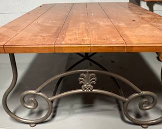 44. Plank Top Coffee Table w/ Metal Scroll Base (34" x 50" x 18")