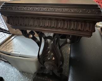 62. Carved Accent Table w/ Leather Top (36" x 16" x 33")