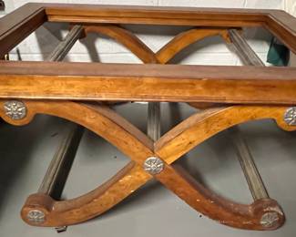 45. Beveled Glass Inset Coffee Table w/ Metal Accents (50" x 36" x 23")