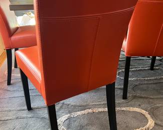5. Set of 10 Crate + Barrel Faux Leather Dining Chairs in Persimmon (18" x 23" x 34")