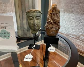 Thai Buddha mask, Mounted Asian figurine

