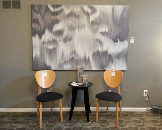 Pearly Haze canvas, Bernhardt accent table, Z Gallerie candle holders
