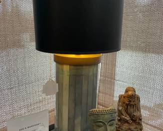 Decorative table lamp, Thai Buddha mask, Mounted Asian figurine