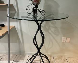 Glass top standing table,  Candle votives
