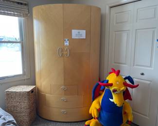 Modern wood storage armoire, Wicker hamper