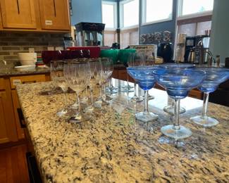 Blue margarita glasses, Mikasa glasses, Lenox glasses
