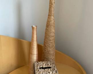 Various vases, Wicker box
