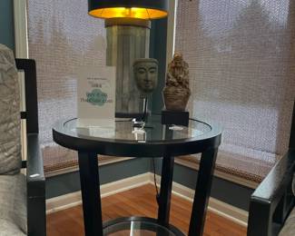 Decorative table lamp, Thai Buddha mask, Mounted Asian figurine