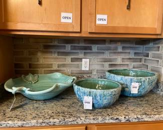 Ceramic leaf tray, Ceramic fish bowl (A),  Ceramic fish bowl (B)
