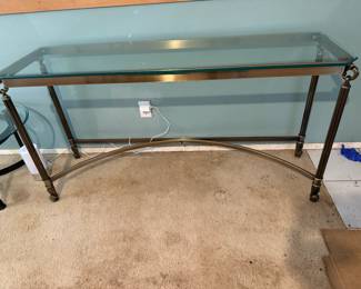 Glass and Brass Sofa Table. H 28in | L 54.5/8in | D 17in