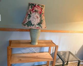Shelf, Lamp, Glass and Metal End Table