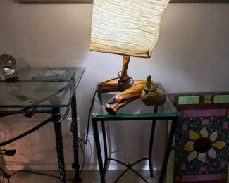 Glass and Metal Lamp Table. H 24in | L 13in | D 13in