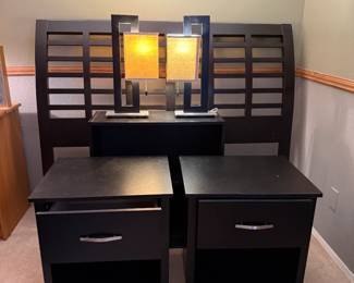 Full Size Headboard, 2 Lamps, Book Case, 2 Night Stands