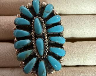 $140~ AMERICAN INDIAN STERLING AND KINGMAN PETITE POINT TURQUOISE RING