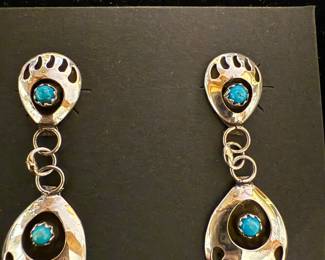 $68~ NATIVE AMERICAN STERLING AND TURQUOISE BEAR PAW EARRINGS