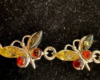 STERLING AND AMBER BUTTERFLY BRACELET