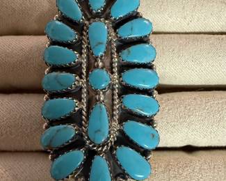 $180~ AMERICAN INDIAN STERLING AND KINGMAN PETITE POINT TURQUOISE RING