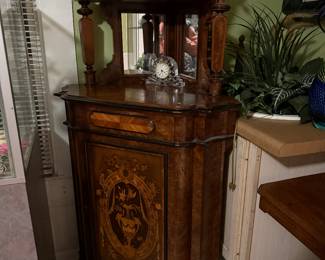 $350- VICTORIAN INLAID CORNER CABINET~(DELIVERY AVAILABLE)